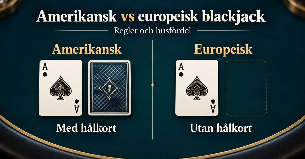 Jämförelse mellan amerikansk blackjack med ett dolt hålkort och europeisk blackjack där givaren ännu inte har fått sitt andra kort.