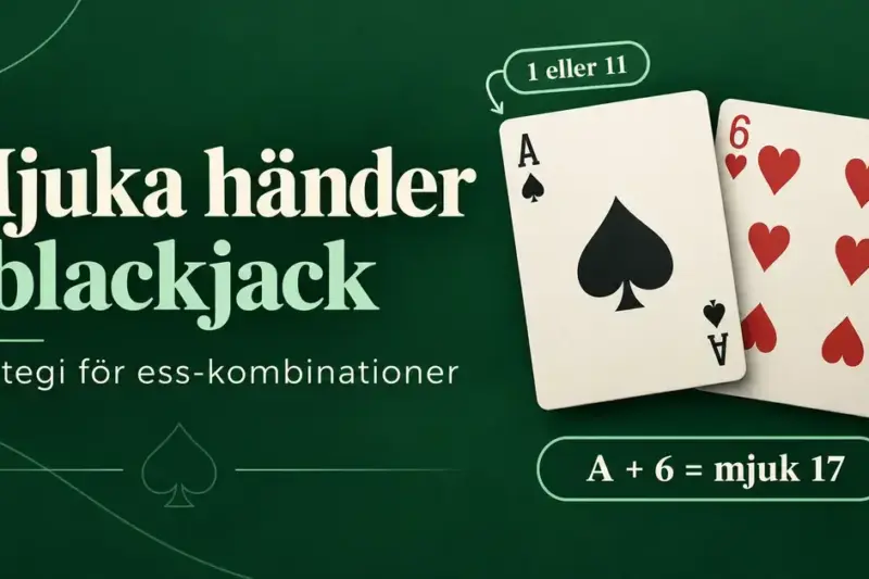 Spader ess och hjärter sex visar en mjuk 17 i blackjack, med en markering som förklarar att esset kan räknas som 1 eller 11.
